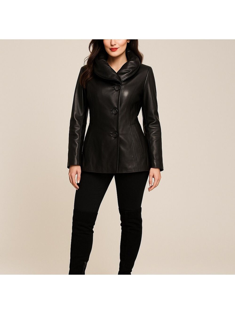 Stunning Danier black genuine leather fitted jacket button front X-Small Italian